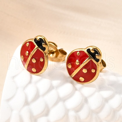 Ladybug 304 Stainless Steel Stud Earrings for Women EJEW-K243-15G-1