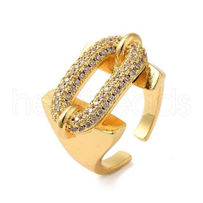 Adjustable Brass Micro Pave Clear Cubic Zirconia Open Cuff Rings for Women RJEW-A048-04G-1