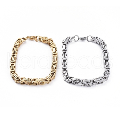 Unisex 201 Stainless Steel Byzantine Chain Bracelets BJEW-E372-01C-1