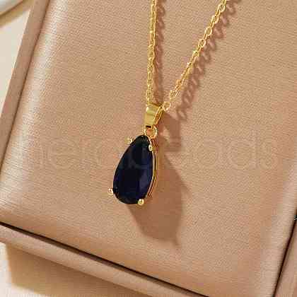 Elegant Brass Pave Glass Fashion Water Drop Pendant Necklaces BP5132-1-1