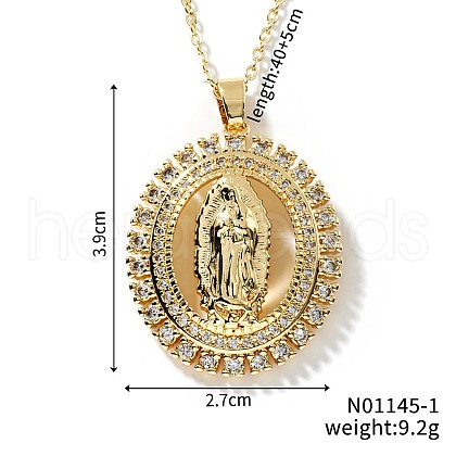 Brass Shiny Cubic Zirconia Virgin Mary Pendant Necklaces CU2155-1-1