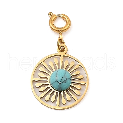 Natural Green Turquoise Flat Round Boho Pendants Decorations STAS-K260-02G-1