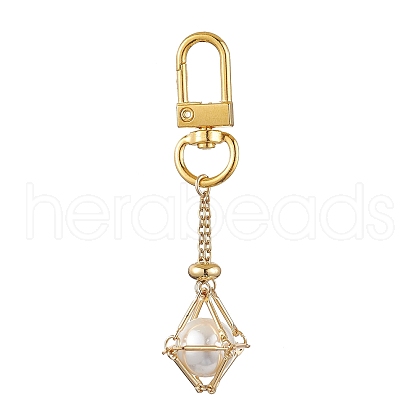 Brass Macrame Chain Pouch Round Shell Pearl Holder Pendant Decorations HJEW-JM02048-01-1