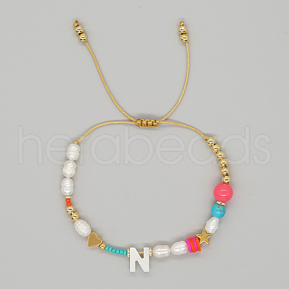 Mother's Day Jewellery Initial Letter Natural Pearl Braided Bead Bracelet LO8834-14-1