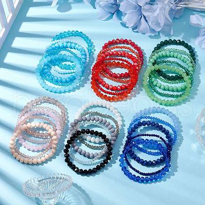 30Pcs 30 Styles Faceted Round Glass Beaded Stretch Bracelet Sets BJEW-JB10423-1