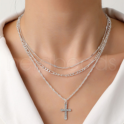 Cross Graduation Theme Alloy Crystal Rhinestone Pendant 3 Layered Necklaces FS-WG07ADB-08-1