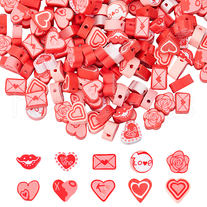 SUNNYCLUE 200Pcs 10 Styles Valentine's Day Theme Handmade Polymer Clay Beads CLAY-SC0001-72-1