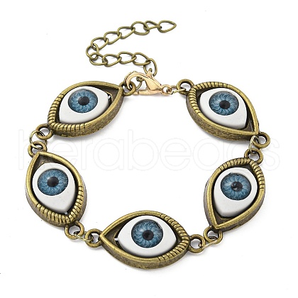 Retro Eye Alloy & Resin Link Bracelets for Women BJEW-G705-01AB-1