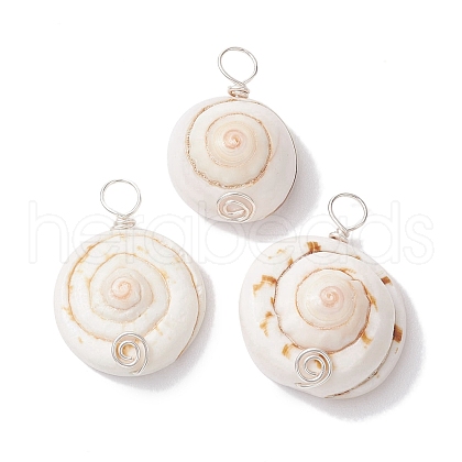 Natural Shiva Eye Shell Copper Wire Wrapped Pendants PALLOY-JF02680-02-1