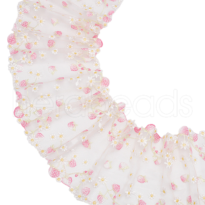 2 Yards Polyester Embroidery Strawberry & Flower Lace Ribbon OCOR-WH0100-55-1