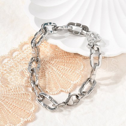 304 Stainless Steel Dapped Chain Bracelets for Women BJEW-F488-61P-1