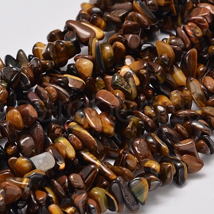 Natural Yellow Tiger Eye Chip Bead Strands G-L444-01-1
