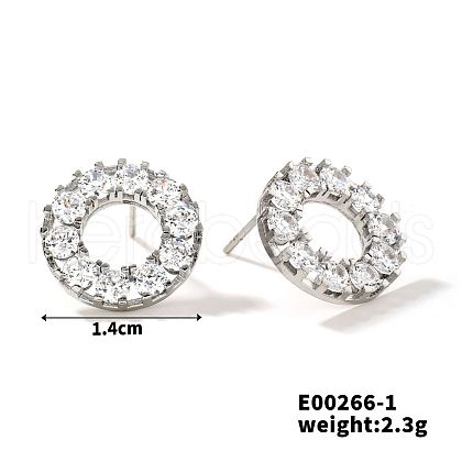 Copper Geometric Hollow Circle Stud Earrings Women Simple Zirconia Fashion Ear Jewelry OJ7270-1-1