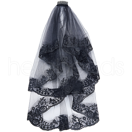Polyester Long Mesh Tulle Bridal Veils with Combs OHAR-WH0029-09B-1