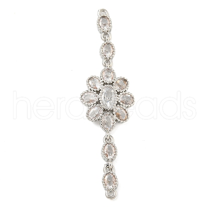 Brass Pave Clear Cubic Zirconia Flower Links Connector Charms KK-P277-50P-1
