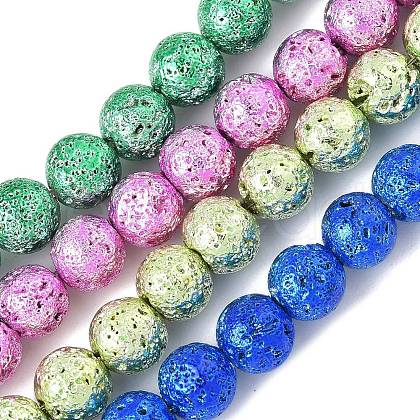 Electroplated Natural Lava Rock Beads Strands G-A263-A02-01-1