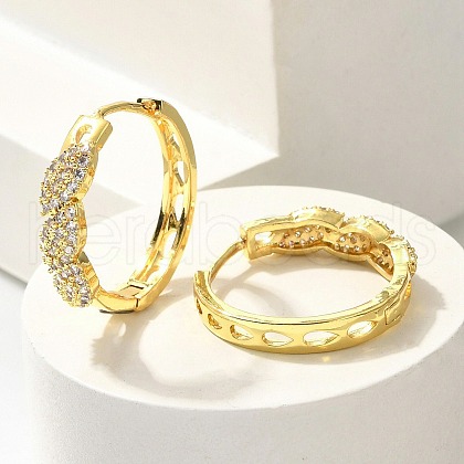 Brass Clear Cubic Zirconia Hoop Earrings EJEW-M047-21G-1