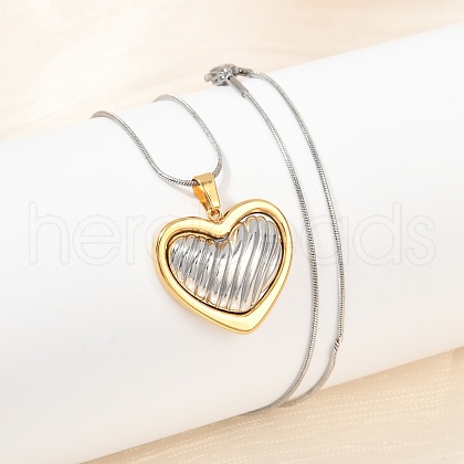304 Stainless Steel Two Tone Pendant Necklaces for Women NJEW-S445-01B-GP-1