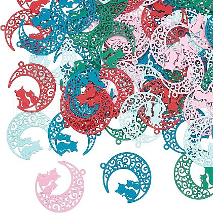 Unicraftale 70Pcs 5 Colors 430 Stainless Steel Kitten Pendants STAS-UN0027-01-1