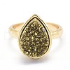 Electroplate Natural Druzy Quartz Crystal Finger Rings RJEW-I055-03G-RS-2