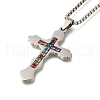 304 Stainless Steel Colorful Cubic Zirconia Cross Pendant Box Chain Necklaces NJEW-Q002-02P-1