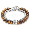 Natural Tiger Eye Beaded Double Layer Multi-strand Bracelets PW-WG56874-05-1