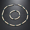 Bohemian Style Coconut Shell with Synthetic Turquoise Rondelle Beaded Necklaces & Bracelets Sets FS-WG8D889-03-1