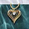 Brass Pave Clear Cubic Zirconia Heart Pendant Necklaces for Women NJEW-K381-07C-G-2