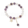 Natural Amethyst & Quartz Crystal Round Beaded Bracelets BJEW-JB11936-01-2