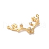 Brass Pave Clear Cubic Zirconia Flower with Deer Horn Links Connector Charms KK-M294-10G-2