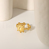 Vintage Adjustable Stainless Steel Pave Natural Stone Flower Cuff Rings for Women NA6440-3