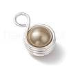 Shell Pearl Round Copper Wire Wrapped Pendants PALLOY-JF03259-01-4