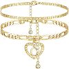 2Pcs Heart 201 Stainless Steel with Rhinestone Anklets FS-WG32213-03-1