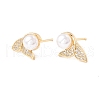 Clear Cubic Zirconia Fishtail Stud Earrings with Acrylic Pearl EJEW-F282-34G-1