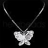 304 Stainless Steel Crystal Rhinestone 3D Hollow Butterfly Pendant Necklaces for Women NJEW-K283-30P-2