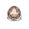 Oval Brass Micro Pave Colorful Cubic Zirconia Finger Rings FS-WG7C062-01-3