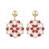 Flower Handmade Glass Seed Beads & Shell Pearl Dangle Stud Earrings EJEW-MZ00361-01-2