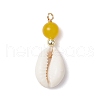 Natural Cowrie Shell & Natural Dyed Malaysia Jade Round Pendants PALLOY-JF03832-01-3