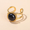 304 Stainless Steel & Blue Goldstone Cuff Rings FS-WGDE3F0-21-1