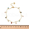 Bohemian Brass & Colorful Glass Flat Round Tassel Anklets AJEW-Z046-02G-3
