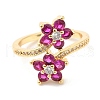 Cubic Zirconia Flower Open Cuff Rings RJEW-L106-009G-01-2