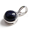 Rhodium Plated 925 Sterling Silver Pave Synthetic Blue Goldstone Half Round Charms G-NH0001-12C-2