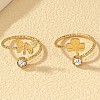 2Pcs 2 Styles Brass Crystal Rhinestone Butterfly Clover Cuff Toe Ring Sets FS-WG20A77-03-2