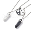 2Pcs 2 Style Natural Howlite & Black Obsidian Bullet Pendant Necklaces Set NJEW-JN03994-01-1