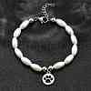 304 Stainless Steel Flat Round with Paw Print Charm Bracelets for Women BJEW-C098-11P-2