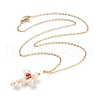 Natural Red Agate & Pearl Braided Cross Pendant Necklace NJEW-JN03920-03-4