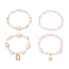 4Pcs 4 Styles Shell Pearl & Glass & Synthetic Turquoise & Synthetic Moonstone Beads Stretch Bracelets & 304 Stainless Steel Charm Bracelets for Women BJEW-JB11996-01-4