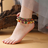 Bohemian Dyed Synthetic Turquoise Elephant & Brass Fish Heart Beaded Tassel Anklets for Women FS-WG11539-05-1