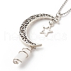 Natural White Jade Bullet with Alloy Moon and Star Pendant Necklace NJEW-JN03912-01-4
