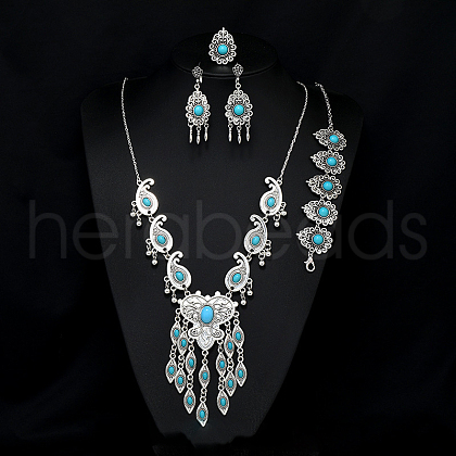 Teardrop Alloy with Resin Pendant Necklace & Stud Dangle Earring & Link Bracelet & Ring FS-WGB1F06-02-1
